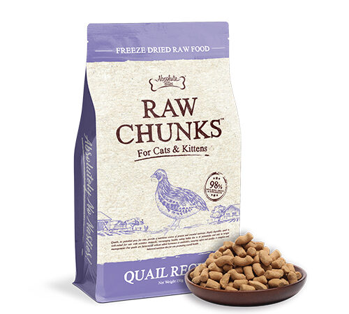 Absolute Bites Raw Chunks Freeze Dried Raw Food for Cats & Kittens – Quail Recipe (150g)