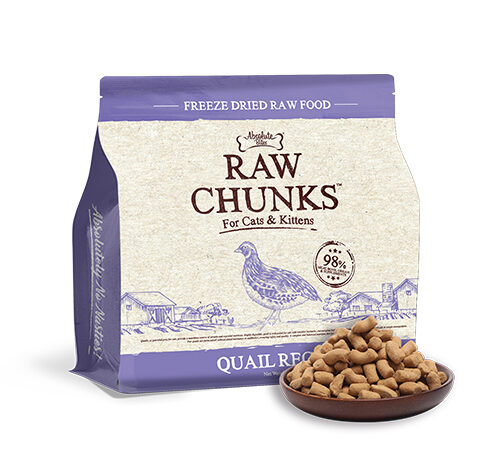 Absolute Bites Raw Chunks Freeze Dried Raw Food for Cats & Kittens – Quail Recipe (280g)