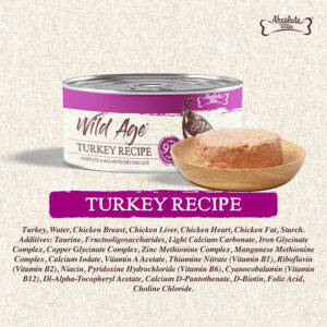 Absolute Bites Wild Age Complete & Balanced Diet Canned Cat Food - Turkey Recipe (80g) | Box of 6