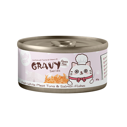 Jollycat Gravy Series - Fresh White Meat Tuna & Salmon Flakes in Gravy 80g