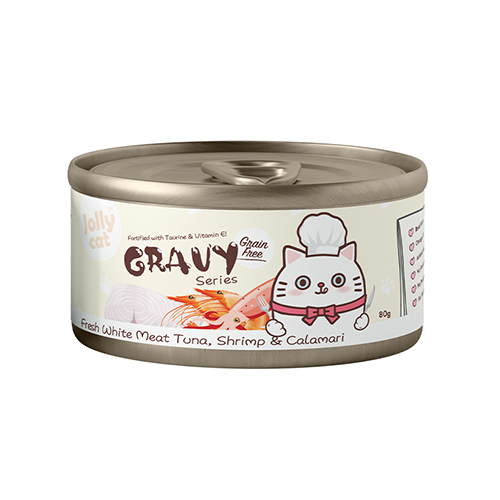 Jollycat Gravy Series - Fresh White Meat Tuna, Shrimp & Calamari in Gravy 80g