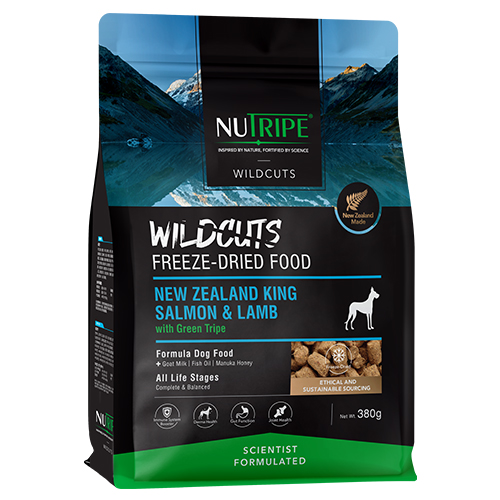 Nutripe Wildcuts Freeze-Dried NZ Grass-Fed NZ King Salmon & Lamb with Green Tripe Formula Dog Food 380g