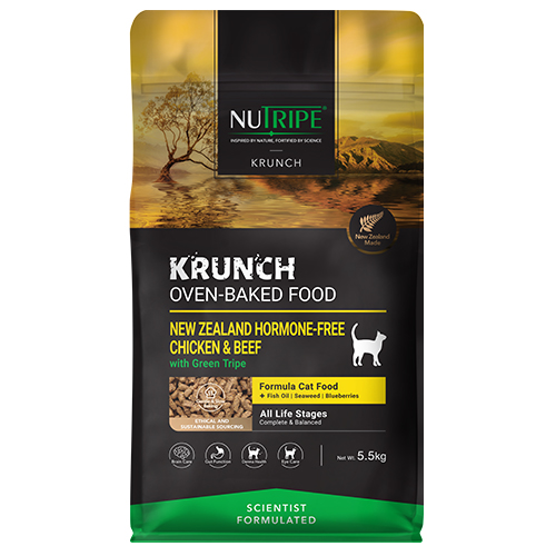 Nutripe Krunch Cat Food - Oven-Baked NZ Hormone-Free Chicken & Beef with Green Tripe 5.5kg