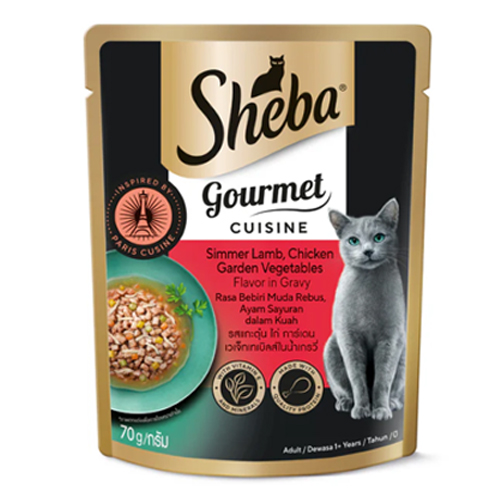 Sheba Pouch 70g - Gourmet Cuisine Simmer Lamb, Chicken Garden Vegetables Flavor in Gravy