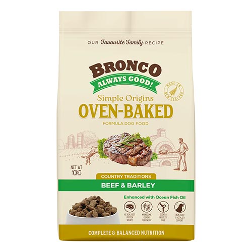 Bronco Simple Origins Oven-Baked Beef & Barley Dog Dry Food 10kg