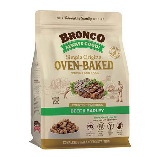 Bronco Simple Origins Oven-Baked Beef & Barley Dog Dry Food 1.5kg