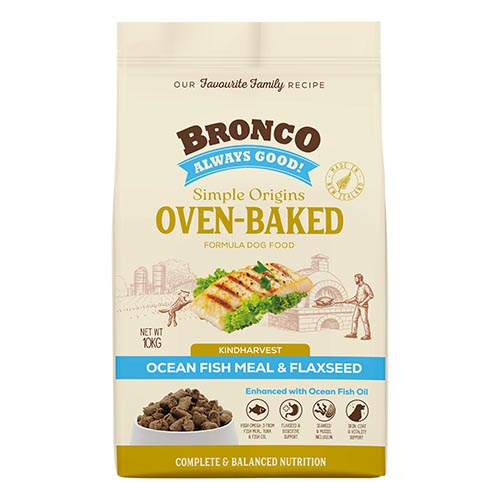 Bronco Simple Origins Oven-Baked Ocean Fish Meal & Flaxseed Dog Dry Food 10kg
