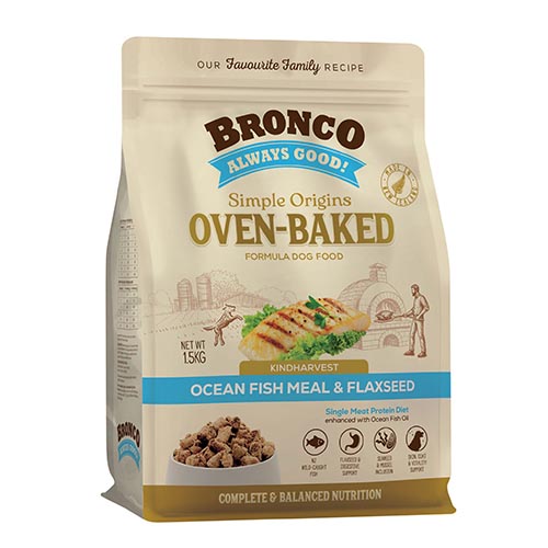 Bronco Simple Origins Oven-Baked Ocean Fish Meal & Flaxseed Dog Dry Food 1.5kg