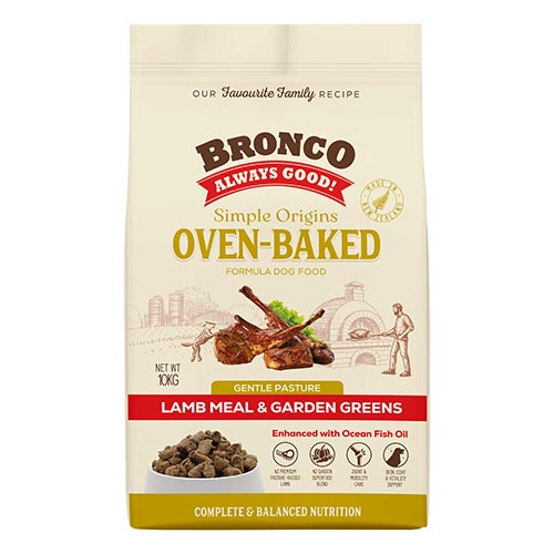 Bronco Simple Origins Oven-Baked Lamb Meal & Garden Greens Dog Dry Food 10kg