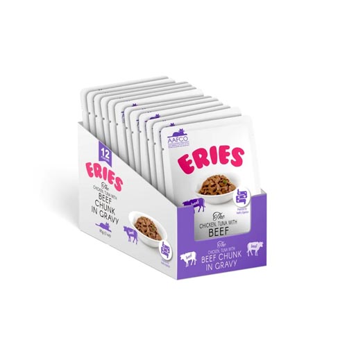 Eries Cat Food - Chicken, Tuna with BEEF Chunk in Gravy 85g (12Pouches)
