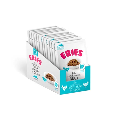 Eries Cat Food - Chicken, Tuna with DUCK Chunk in Gravy 85g (12Pouches)