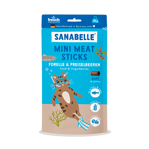 Sanabelle Cat Treats - Mini Meat Sticks Trout & Lingonberries 55g